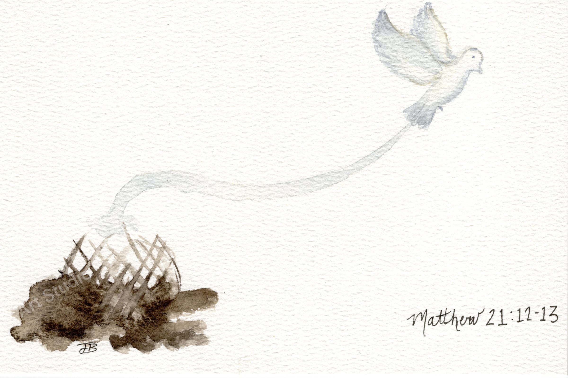 Watercolor of a single dove taking off